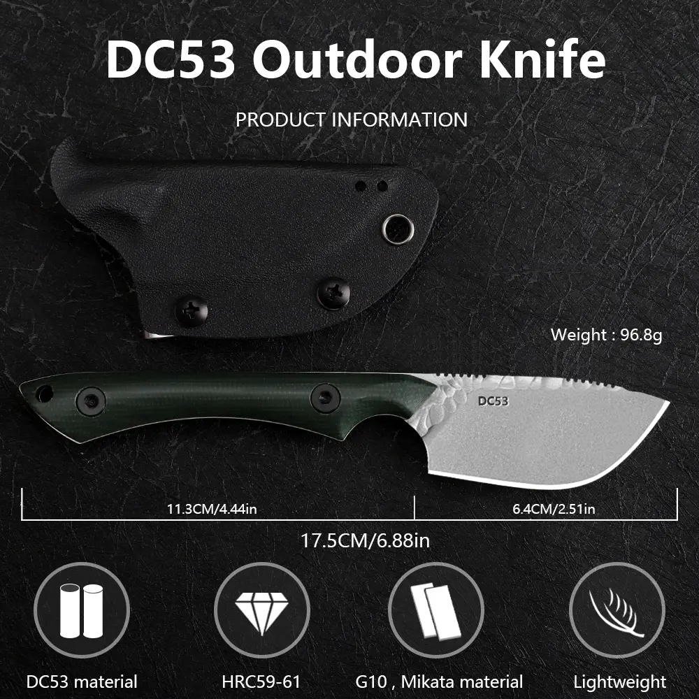 Pocket knife, 2.51 inch DC53 blade male and female fixed knife, G10 handle, suitable for EDC outdoor camping, fishing and hunting