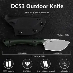 Pocket knife, 2.51 inch DC53 blade male and female fixed knife, G10 handle, suitable for EDC outdoor camping, fishing and hunting
