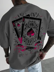 Men's Casual Short-Sleeve T-Shirt, Vintage Street Style Graphic Ace of Spades Playing Card Print, Loose and Versatile Menswear Top, Suitable for Hip-Hop Fashion, Streetwear and Daily Wear