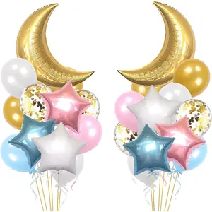 34 count Twinkle Little   Shower Birthday  Decoration,Moon and  Mylar Balloons for Gender Reveal ,Blue  White  Confetti Latex Balloons