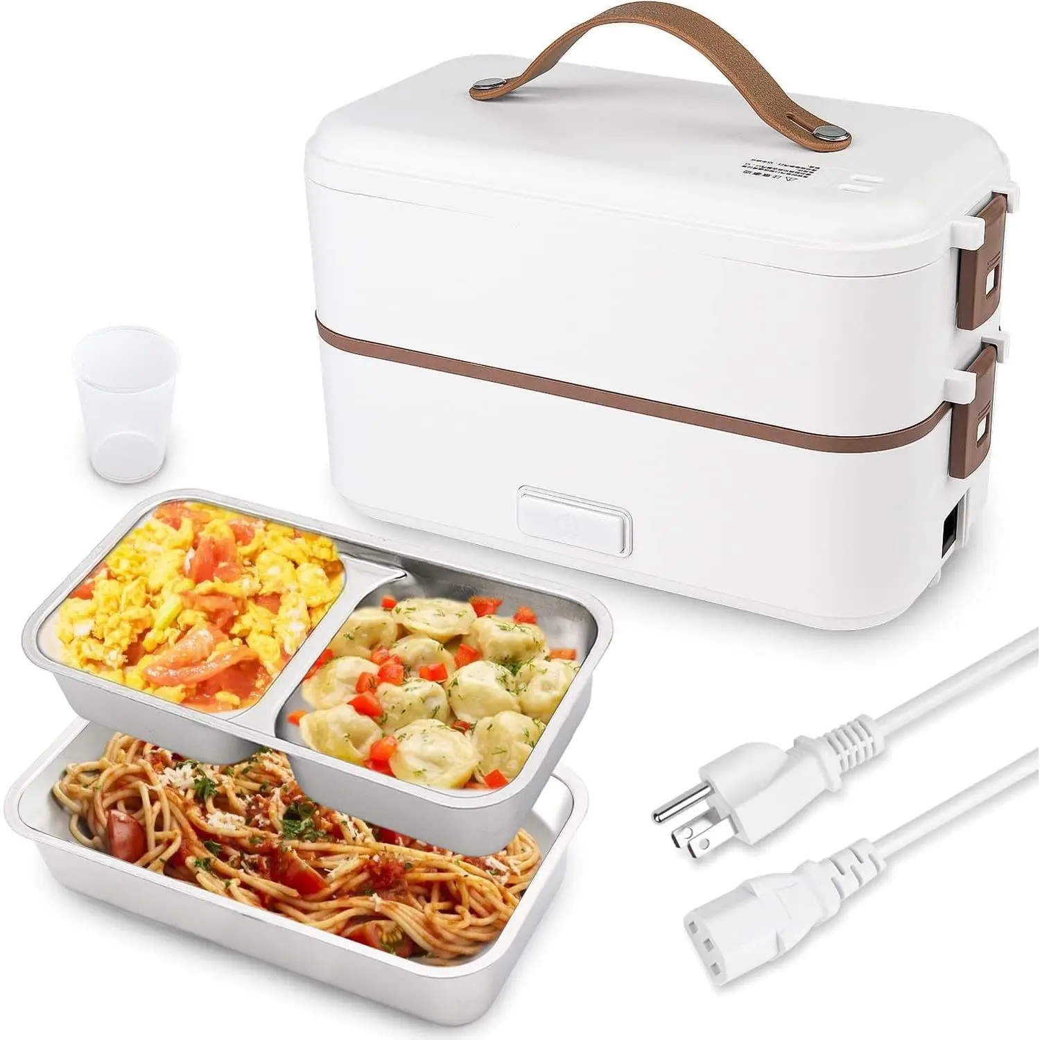 Self Cooking Electric Lunch Box, Portable  Warmer for On-the-Go,Mini Rice Cooker 2 Layers 800ML Heated Lunch Box for  Office Cook  White
