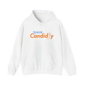 Speak Candidly Hoodie | Microphone Logo, Bold Orange & Blue Text