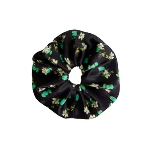 "Beach Blossom" Oversized Viscose Scrunchie Hair Tie - Black
