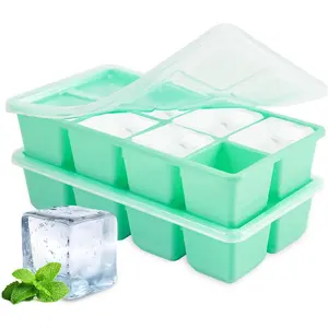 Large Ice Cube Trays,  2 Pack   Ice Cube Molds with Lid for Freezer, Easy Release 16 Big Square Ice Trays for