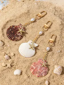 Seashell Starfish Pearl Keychain, Beach Bag Charm, Summer Beach Style Accessory, Natural Shell Keychain, Fashionable Gift for Parties