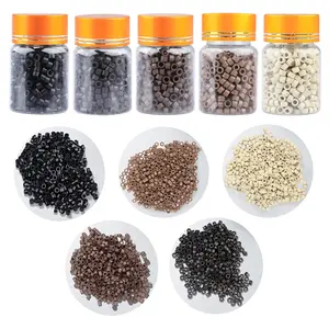 500 pcs Hair Extensions Beads Micro Links Beads, 5mm*3mm Lined Beads for I Tip Human Hair Extensions (Black/Light Brown/Dark Brown/Blonde/Dark Blonde