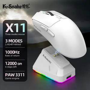Wireless gaming mouse with RGB charging dock, lightweight esports mouse, White Moonlight color