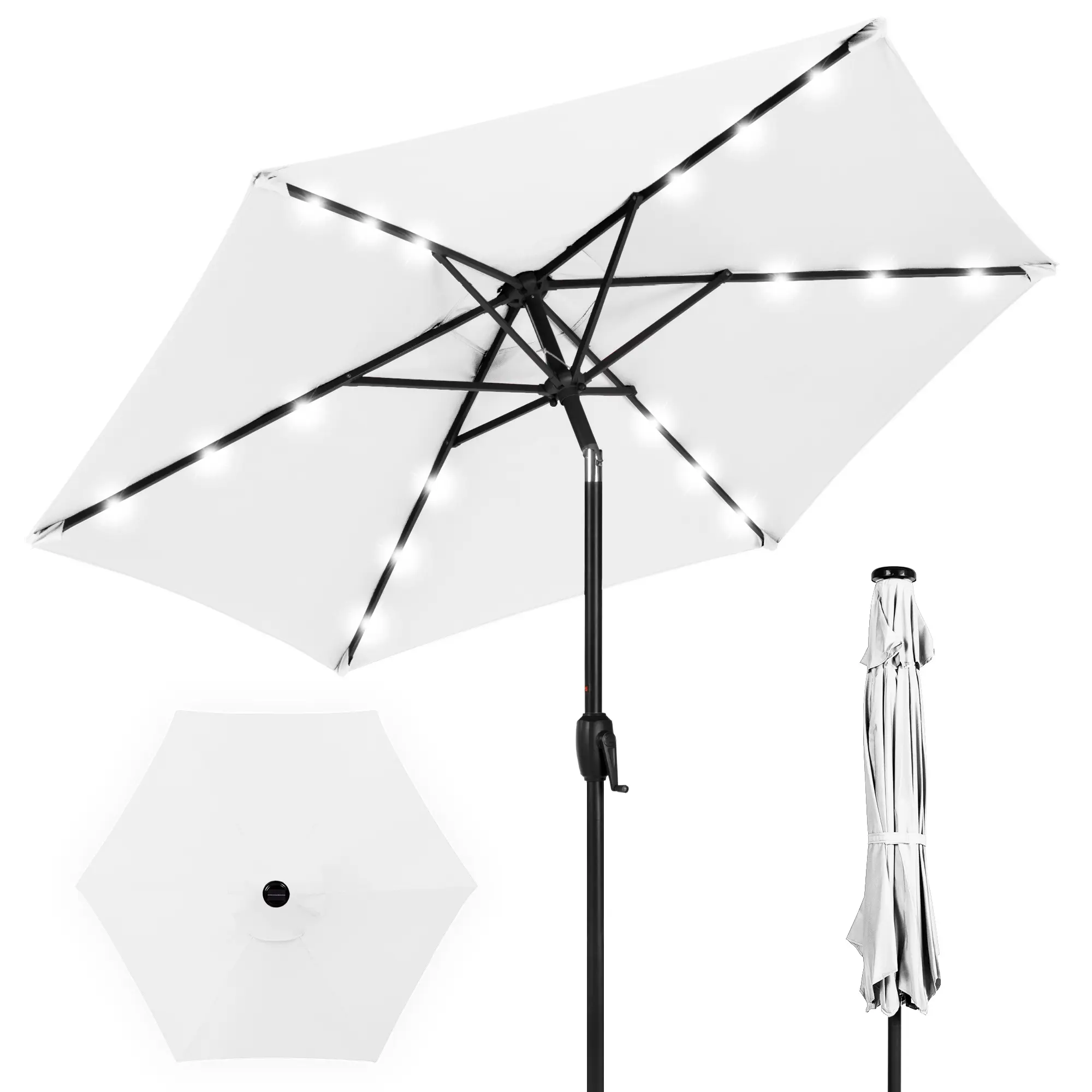 Best Choice Products 7.5ft Outdoor Solar Patio Umbrella for Deck, Pool w/ Tilt, Crank, LED Lights