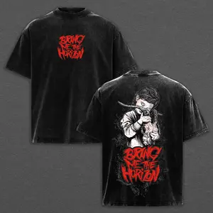 Bring Me The Horizon Shirt, BMTH Goat Girl Graphic Heavyweight Cotton Washed Tee, Rock Metalcore Band Merch Oversized Streetwear T-Shirt, Alt Music Fan Gift, Deathcore Inspired Vintage Style Comfort Apparel.