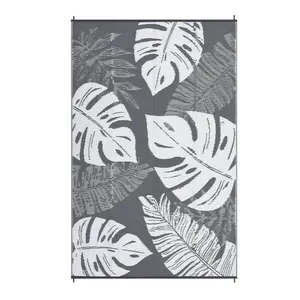Reversible Outdoor Rug, 9x18 ft Actual Size Gray White Plastic Rectangular Mat with Wide Leaves Modern Design for Beach, Patio, RV Camping