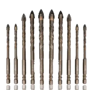 10 Count Four Edged Serrated Eccentric Drill Bit Set, Four-Flute Sawtooth Eccentric Drill Bit, for Stone, Glass, Concrete, , Brick, Metal (10pack)