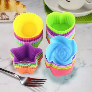 24 Pcs Baking Paper Cups Reusable Silicone Muffin Cups Paper Cups Cake Liner Set Baking Cups, Multi-shaped Muffin Molds, Non-stick Easy To Clean Pastry Tools Kitchen Supplies Heart-shaped Star Square Rose Round Cake Cup Baked Desserts Flexible Tin summerv