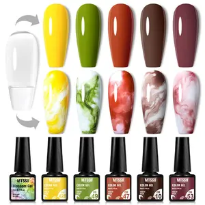 6pcs/set Clear Nail Blooming Gel Polish, LED Marble Watercolor Floral Print Soak off Nail Gel Kit for Home Salon Manicure Art DIY Gel Nails