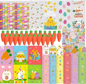 Easter 2026 Gift 170PCS Easter Basket Stuffers for Boys Girls 24 Pack Stationery Set, Assorted Easter Gifts for Kids Pencils Rulers Erasers Notebooks Stickers Gift Bags Party Favors Treat Bags