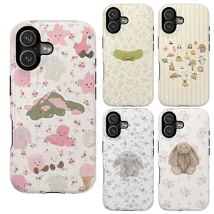 Cute Jelly Cat Pastel Phone Case| Aesthetic Flower & Bunny Collection| Soft Girl Coquette Style Protective Cover| High-Quality Printfor iPhone 17 16 15 14 13 12 SE Max Pro Samsung Galaxy