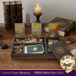 FNYDOX Wooden Crystal Tray with Tarcot Card Holder, Wiccan Supplies and Tools Witchcraft Altar Supplies Pegan Tarot Decor Witchy Gifts Meditation Accessories Witch Stuff Astrology Decor for Women