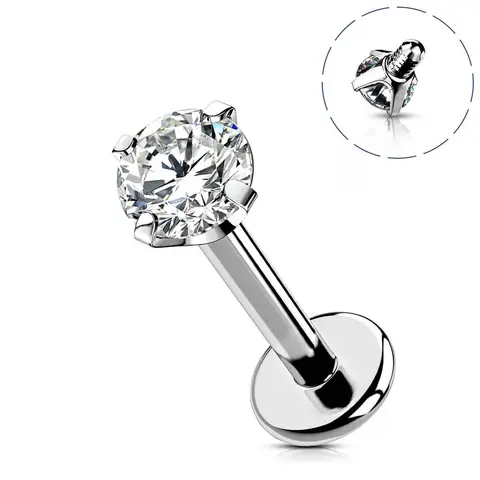 Oufer 16G CZ Titanium Internally Threaded Labret Helix Stud 1.2mm Bar Length 6mm Philtrum Piercing Stud Wearable Body Piercing Jewelry