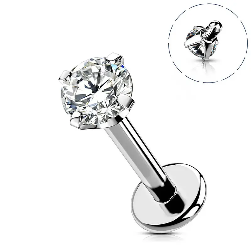 Oufer 16G CZ Titanium Internally Threaded Labret Helix Stud 1.2mm Bar Length 6mm Philtrum Piercing Stud Wearable Body Piercing Jewelry