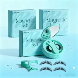 Magnetic Eyelashes All-in-One Box, Mint Green Magnetic Eyelashes DIY Extensions, Waterproof, Reusable, No Glue, No Eyeliner Makeup， natural make-up, easy to use, make-up tools Lightweight, Glueless Lashes
