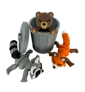 3D Printed Fidget Collectible Figurines - Trash Bear Racoon Fox Desk Buddies for Stress Relief and Decor