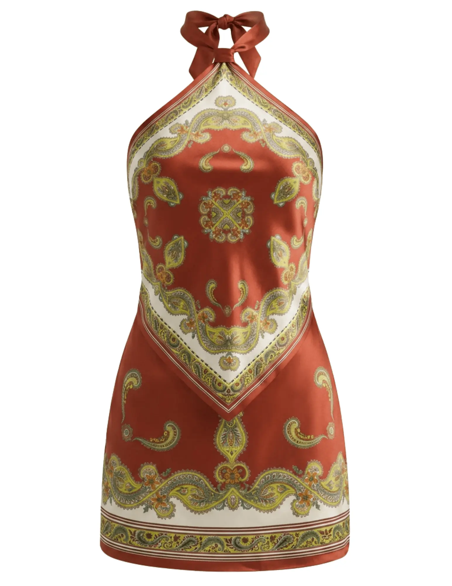 Retrofête Adelaide Silk Mini Dress in Rust Paisley