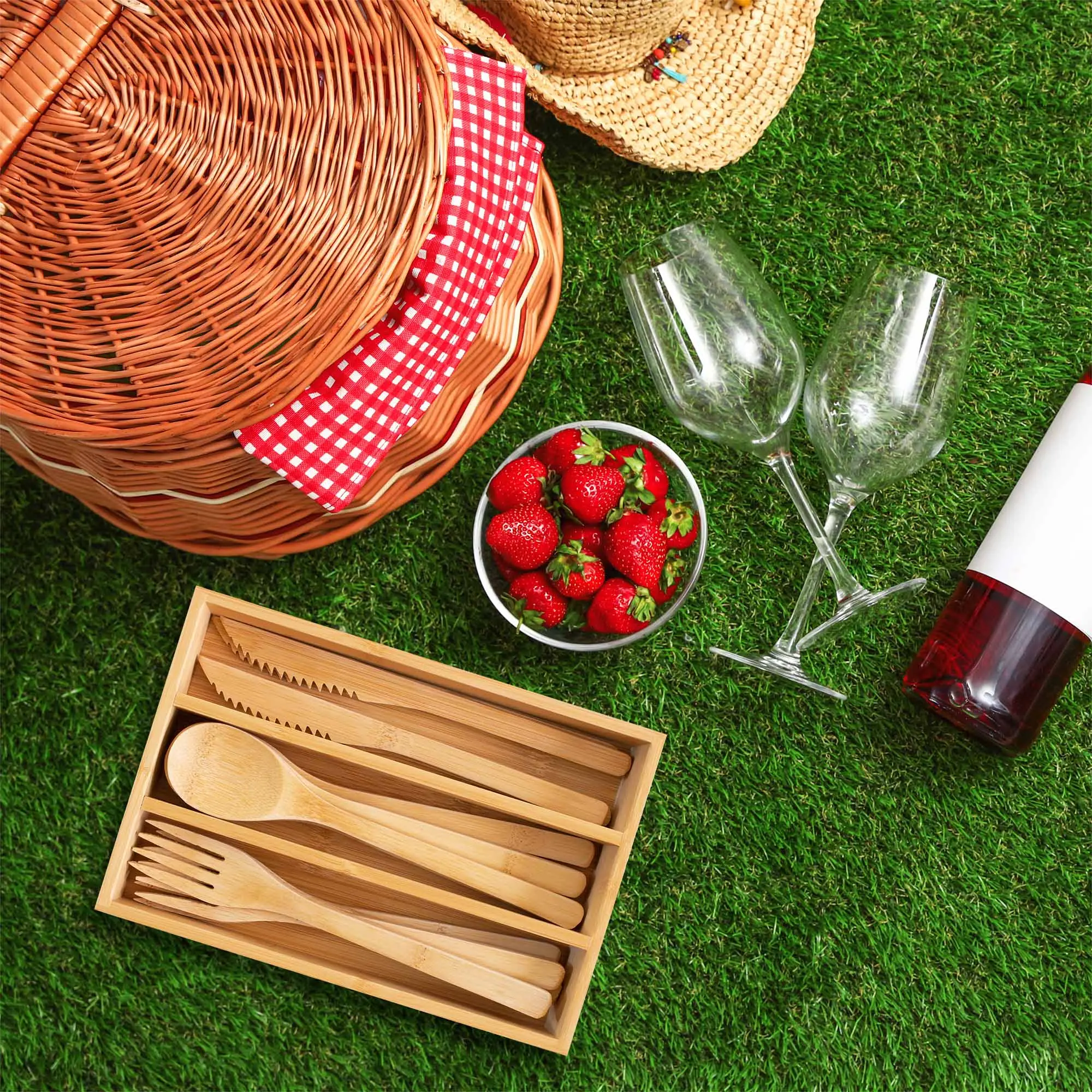 Eco-Friendly 12-Pc Reusable Bamboo Flatware Set with Storage Case - Eco-Friendly Cutlery Alternative to Disposable Plastic Tableware - Dishwasher Safe