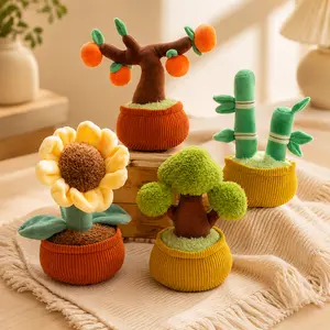 "Instagram-style" faux potted plant plush toy—creative sunflower or orange tree design—a heartwarming desktop ornament and gift.