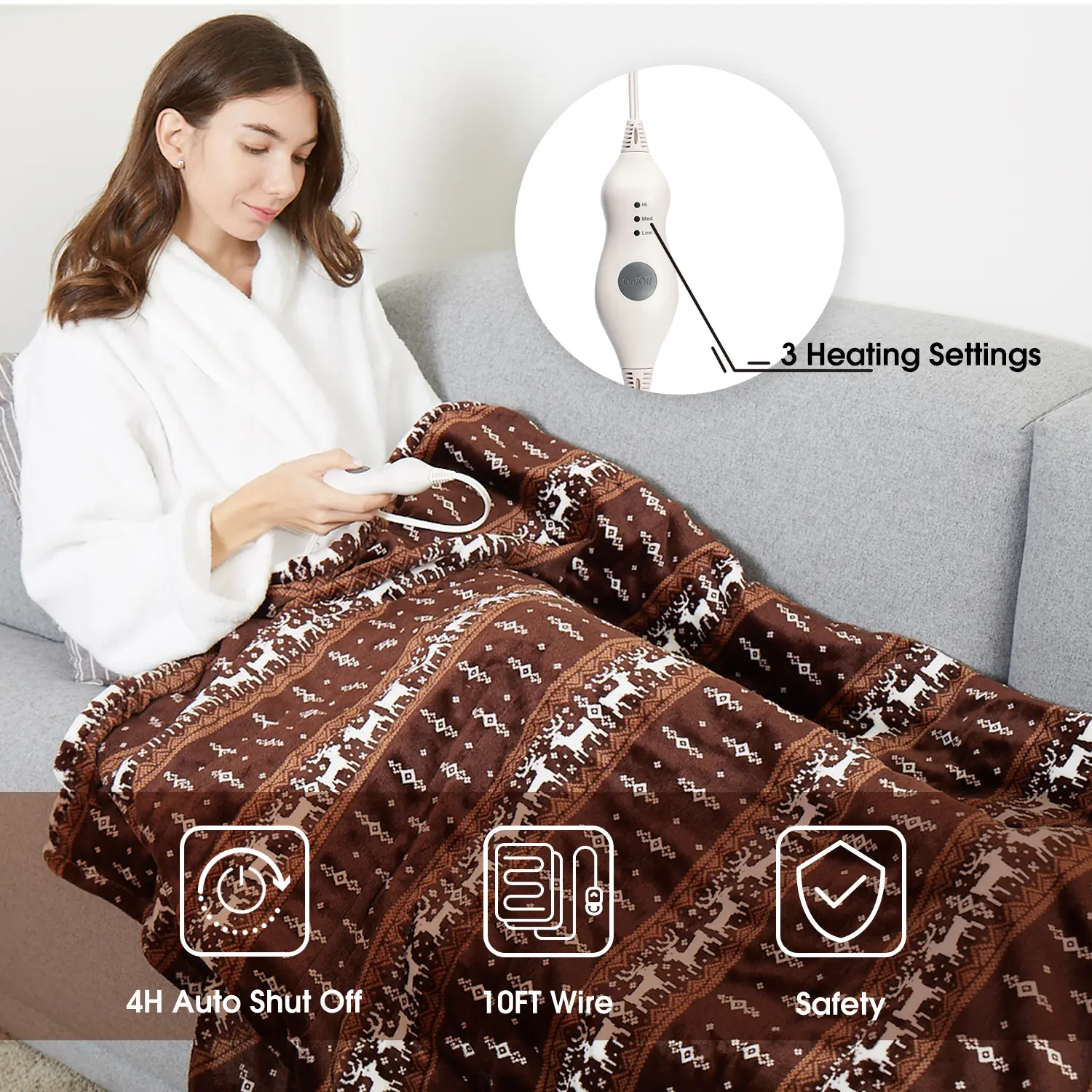 Plush Flannel Super Soft Warm Heated Throw Blanket | 50x60 inches, Breathable Fast Heating with Automatic Settings – Perfect for Cold Nights Gift