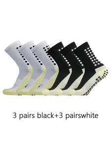 Men's High Performance Sports Socks, Training, Anti-Slip Grip, Colorblock Design, Mid-Calf, Breathable, Comfortable, 6 Pairs Pack