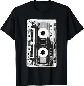 100% Cotton Vintage Cassette Tape Hip Hop Music 80s 90s Retro Distressed T-Shirt