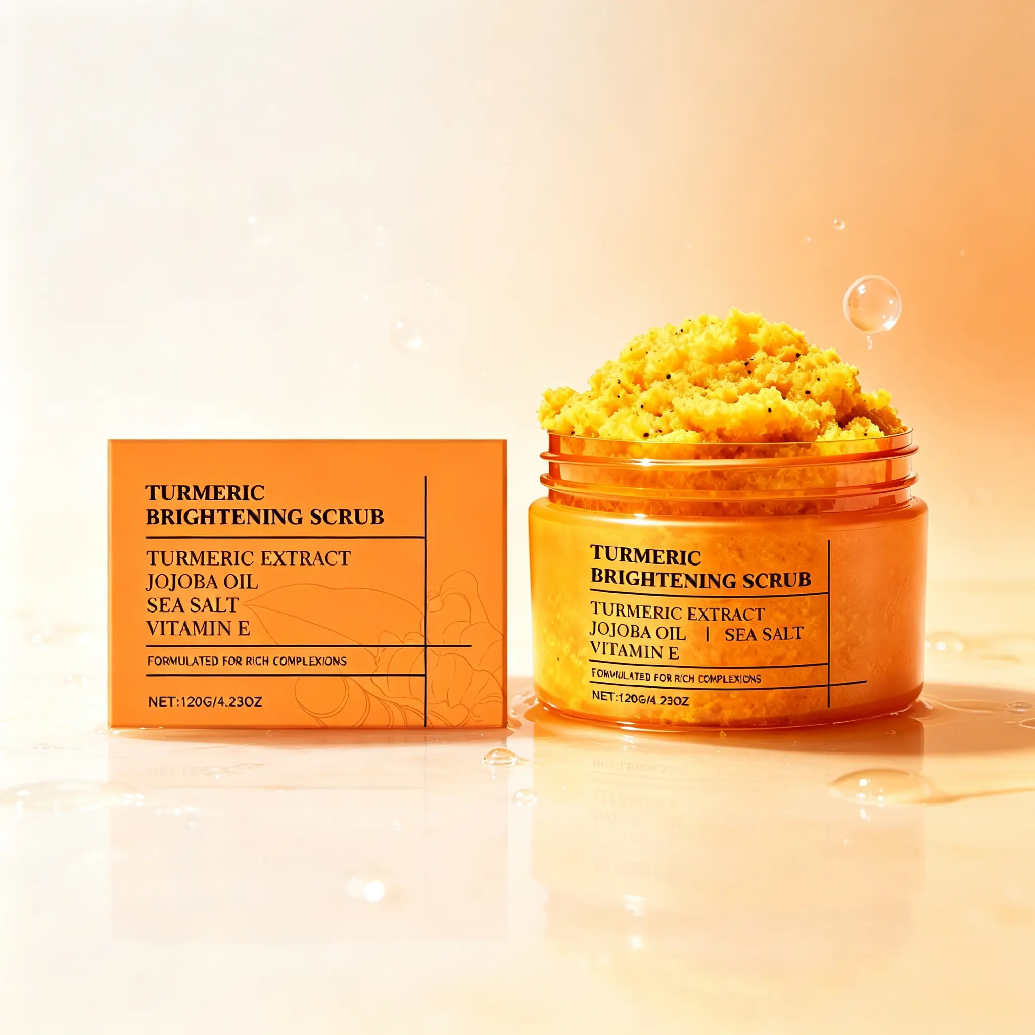 Turmeric Exfoliating Body Scrub with Sea Salt & Jojoba Oil | Gentle Exfoliator with Natural Exfoliants for Brightening & Glowing Skin, 120g, Exfoliating Body Care, Body Use