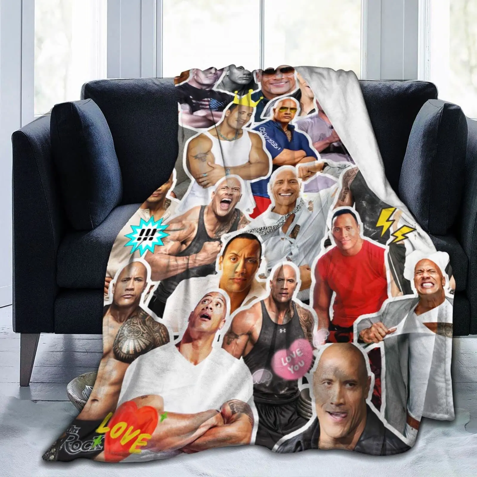 Dwayne Johnson Watercolour Cotton Throw Blanket - Soft, Comfortable, Warm, Wrinkle-Resistant, Anti-Pill, Foldable, Glam, Durable - 50x40", 80x60" Sizes for Sofa, Indoor Use