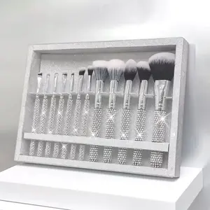 Diamond Makeup Brush Set Silver Luxery 12pcs Good Quality with Decorative Design