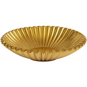 Gold Small Decorative Bowl for Home - Stylish Purse Bowls - Key Bowl for Entryway Table - Artificial Resin Scalloped Ruffle Bowl for Centerpiece