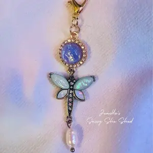 Moonstone Dragonfly with Pearl Clip on Purse Charm for Jackets and Bags Fashion Accessory Elegant and Stylish