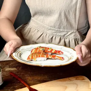 2-Piece Set (25.4 Oz) Milky Roman Ceramic Plates, Creative Vintage Edge Design, Rectangular Dinner Plate, Microwave & Oven Safe