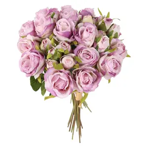 Vibrant Orange Artificial Rose Peony Bouquets, 2 Bundles Faux Flowers for Creative Wedding, Table, and Home Decoration