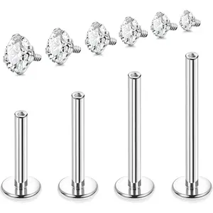 G23 Titanium Labret Studs 16G 18G Internally Threaded Lip Monroe Studs for   CZ Cartilage Tragus Helix Studs Earring Medusa Piercing  6/8/10/12MM