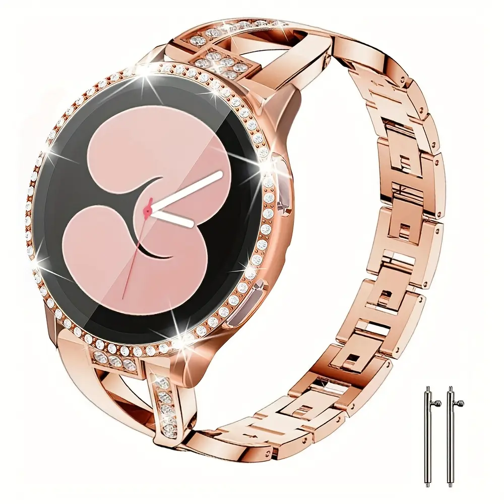 Luxury Elegant Easy-Remove Bling Steel Rhinestone Full Screen PC Cover for Samsung Galaxy Watch 7/6/5/4 (40mm/44mm), Premium Casual Fitness Wearable Accessory, Activity Tracking Support, Accessories
