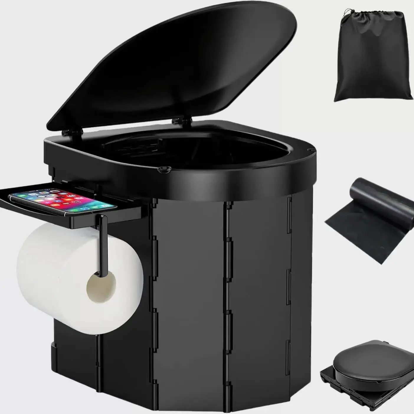 Portable Camping Toilet, Folding Toilet for Adults with Lid and Retractable Toilet Paper Holder,Waterproof Porta Potty with Carry Bag for Camping