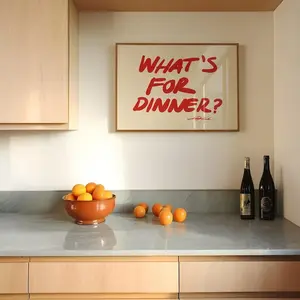 What's for Dinner Horizontal Poster Print, Red Kitchen Wall Art, Typography Poster