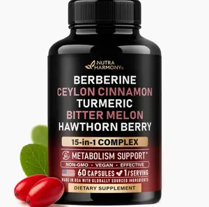 Berberine with Ceylon Cinnamon | Bitter Melon (Karela) | Apple Cider Vinegar | Hawthorn Berry | Citrus Bergamot | Turmeric - 15-in-1 Supplement for Heart Support, Metabolism & Energy - 60 Capsules