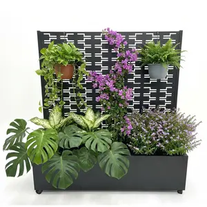 Metal Planter Box with Trellis, 47.1"X47"X16" Raised Garden Beds with Trellis and Wheels for Climbing Plants Vegetables, Privacy Screen Planter Box with Drainage Holes for Patio Balcony