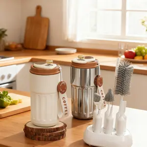 Stainless Steel Coffee Cup with Temperature Display, Vacuum Insulated Travel Mug, Portable Thermal Water Bottle, Tumbler, Reusable Abs & Silicone Material,Gifts For Women