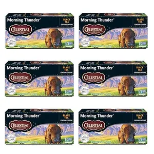 Celestial Seasonings Morning Thunder Black Tea, Caffeinated, 20 Tea Bags Box (Pack of 6)