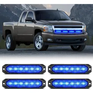 Nilight 6LED Strobe Lights 4PCS Ultra slim Surface Mount Hazard Caution Light bar 12-24V Sync Feature Warning Flashing Light kit for Truck Car Vehicle ATV SUV UTV Blue