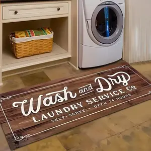 Vintage Letter Pattern Laundry Room Mat, Non-slip Washable Rug with Rubber Backing for Laundry Room, Kitchen, Bathroom, Farmhouse