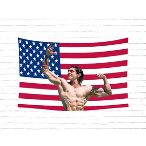 Carlos Belcast American Flag Tapestry Wall Decor Fan Small Decoration colorful decorative bedroom wall art Light Peach