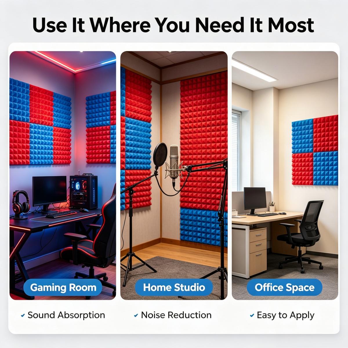 12x12x2 Inch Pyramid Acoustic Foam, 25kg/m³ High Density Soundproof Foam Panels, Fire Resistant Noise Dampening Sound Absorption Panels, Wall & Ceiling Acoustic Treatment Foam for Studio, Home & Meeting Room, 12-24 Pack