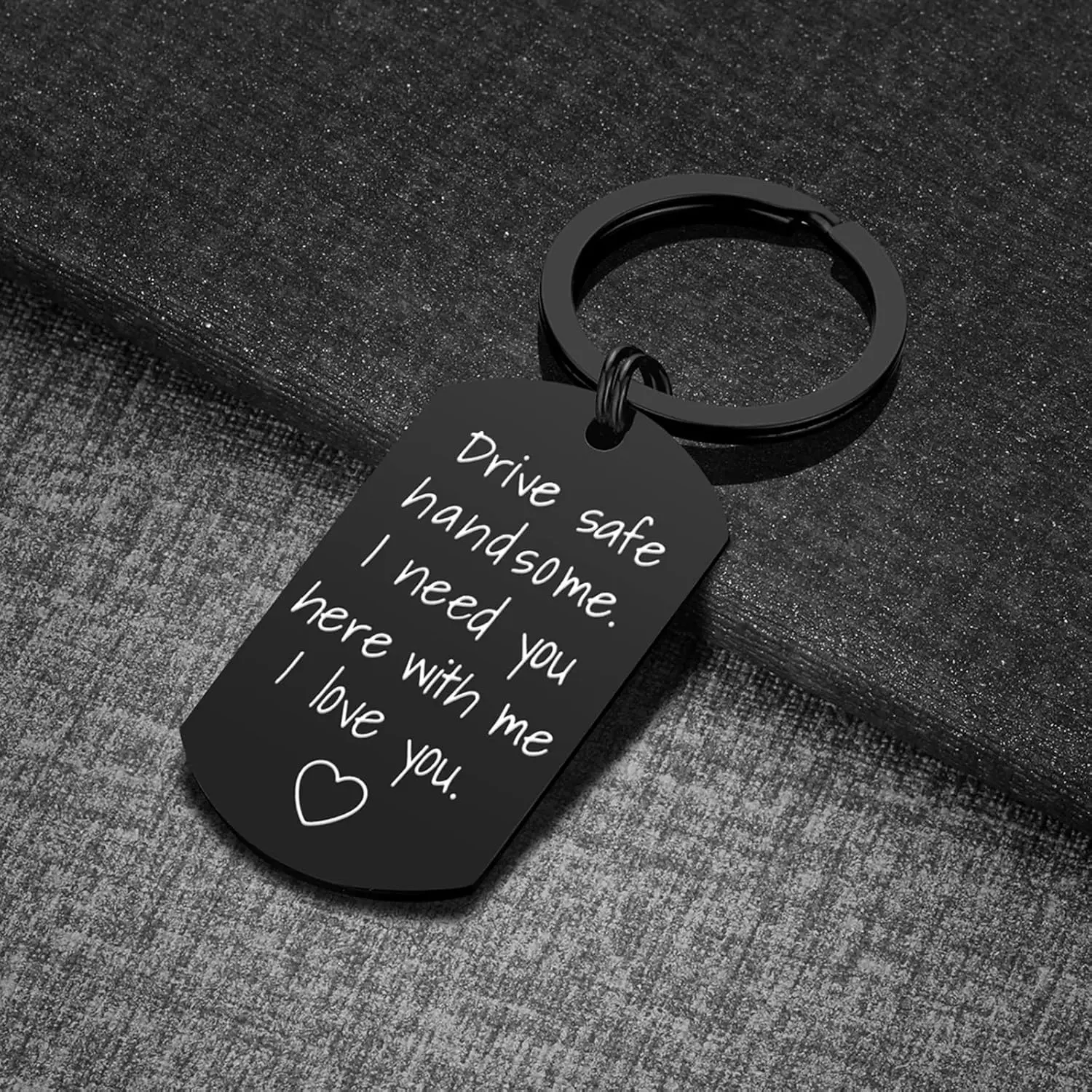 Drive Safe Phone Charm Keychain with Key Charms - "Drive Safe Handsome I Need You Here With Me" Keyring for Car Keys, Gifts for Boyfriend, Birthday Gifts Idea, Valentine’s Day Present